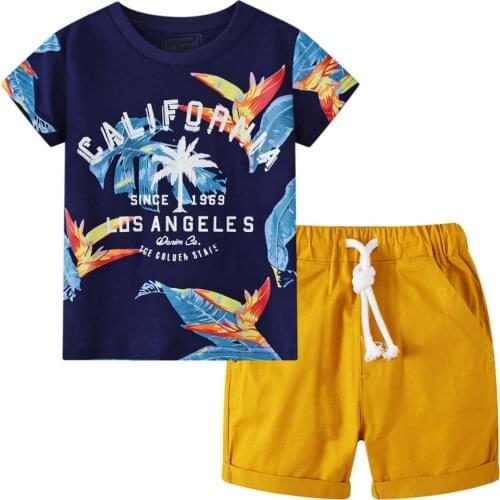 Summer Boys Clothing Sets Cartoon Print Short-Sleeved T-shirt Shorts Suit Baby Cotton Childrens Suit