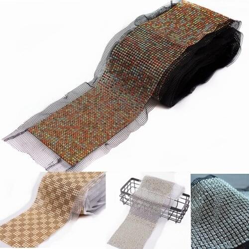 MlLAEY 9color 1yards/lot 24 rows clear Crystal rhinestone mesh trimming 5mm chain Silver base lace fabric DIY sewing lace