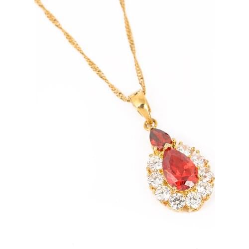 Fashion Brand Jewelry Bule Green Red Zircon Stone Pendant Necklace Water Drop Crystal Druzy Jewelry
