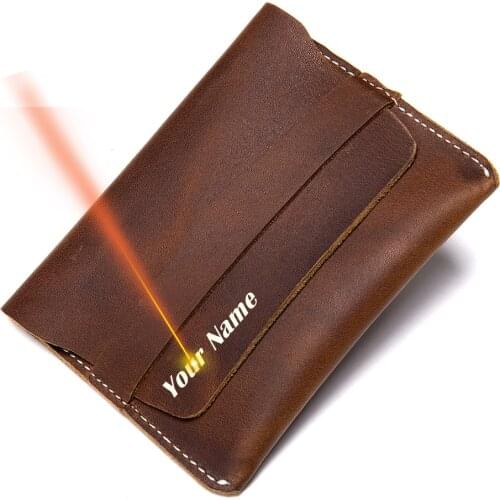 WESTAL mens slim purse genuine leather wallet for men laser engraving thin wallet mini coin purse card holder for men vintage