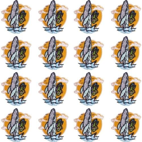 Prajna 10PCS Wave Whale Patches On Clothes Stripes Embroideried Patches For Clothing Iron On Patches For Clothes Cartoon Badges
