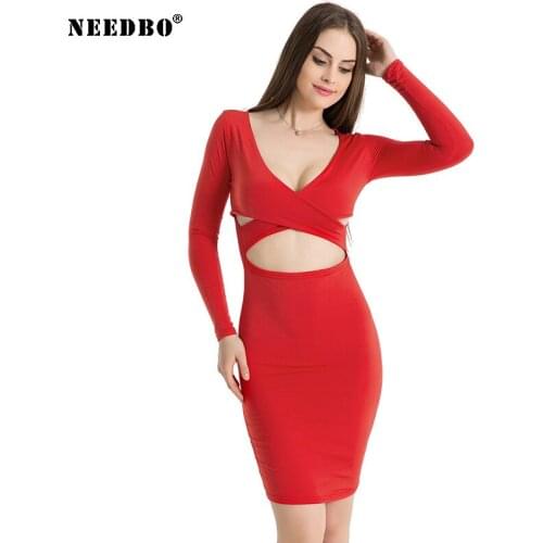 NEEDBO Women Dresses Evening Party Elegant Vestido Sexy Dresses Club Dress 2020 Mini Dress Women Robe Bodycon Dress Long Sleeve
