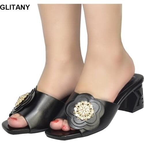 Latest African Women Wedding Shoes Woman Slippers Flower Rhinestones Crystal Gladiator Outside Slides Ladies Shoes and Sandals