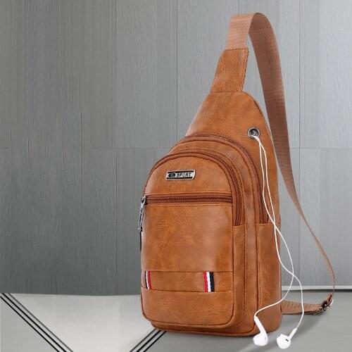 2021 New Cross-Border Man Backpack PU Shoulder Bag MenS Charging Bag MenS USB Chest Bag Diagonal Package Messenger Bag Pocket