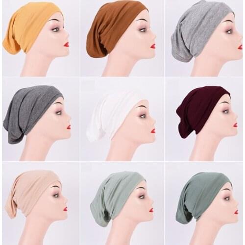 2021 New 40 Color Mercerized Cotton Autumn Bottoming Cap High Elasticity Soft Sreathable Fashion Ladies Scarf Headscarf