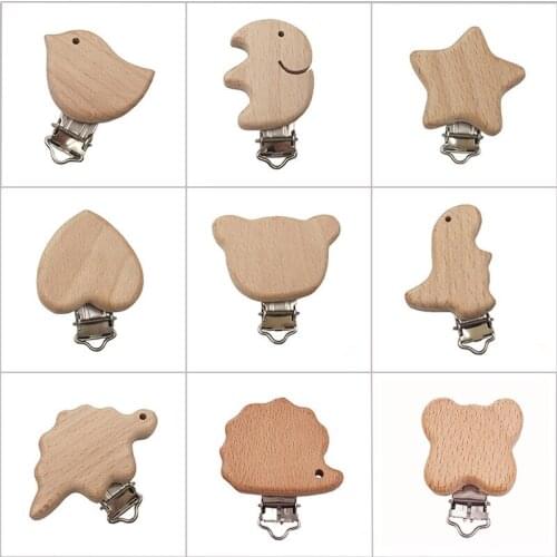 1pc New Arrival Lovely Wooden Pacifier Clip Natural Beech Wood Baby Pacifier Clips Dummy Clips DIY Pacifier Chain Accessory