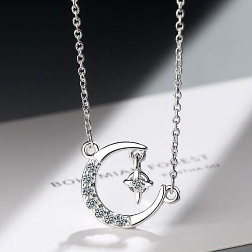 Korean Style Star Moon Necklaces 925 sterling silver Jewelry aaa Cubic Zirconia Pendant Necklace for Wedding Party Gift