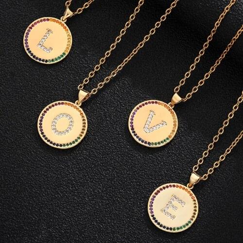 SONYA A-Z Small Letters Necklaces Women/Girl Gold Color Initial Pendant Multicolor CZ English Letter Jewelry Alphabet Gift