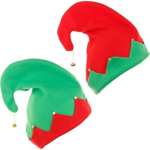 Elf Cap Plush Made with Jingle Bell Decoration for Christmas Santas Helper Hats Caps in Strongly Contrast Colors