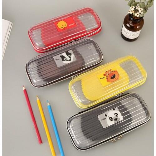 Transparent PVC Plastic Pencil Case School Lovely Pen Holder Zipper Pencil Bag Pouch Storage Large Capacity Gift Stationery Box