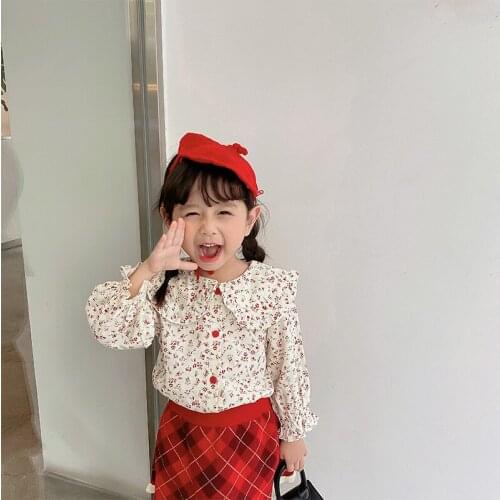 Girls shirts autumn childrens clothing 2021 girls western fashion lapel floral childrens spring and autumn baby long-sleeved s