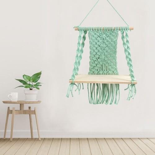 Hand-woven Macrame Wall Hanging Boho Woven Tapestry Storage Shelf Home Decor Wooden Flower Pots Frame Children Room Decoration