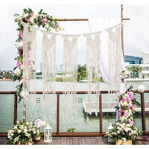 DIY Bohemian Rustic Wedding Macrame Curtains Wall Photo Backdrop Handmade Cotton Summer Wedding Engagement Party Decoration