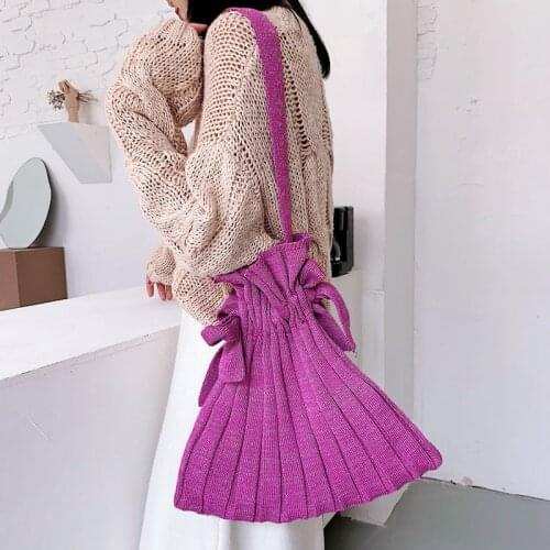 Womens Knitted Shoulder Bag New Fashion Design Large Capacity Design Handbag Foldable Reusable Bag Women Simple Drawstring Tote