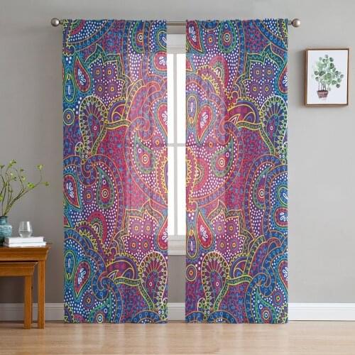 Indian Boho Paisley Texture Window Treatment Tulle Modern Sheer Curtains for Kitchen Living Room the Bedroom Curtains Decoration