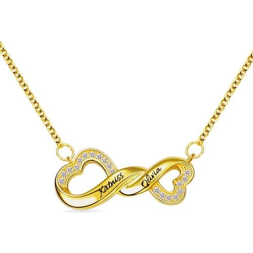 Uonney Dropshipping Personalized Dainty Engraved Infinity Double Heart Name Necklace Perfect Gift For Her