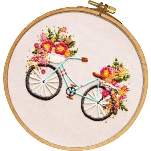 Bicycle Pattern Stamped Embroidery Kit for Beginners Starters Neeedlework Crafts DIY Sewing Crafts