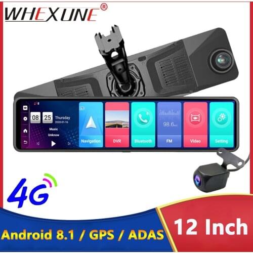 WHEXUNE New Triple screen 4G Android 8.1 Car RearView Mirror Camera 12” ADAS DVR Dash Cam FHD 1080P Wifi GPS Navigator 2GB+32GB