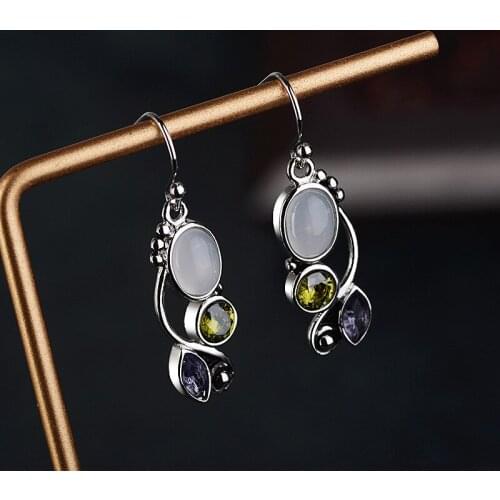 Vintage 925 Sterling Silver Drop Earrings for Charm Women with Oval Rainbow Mystic Topaz Wedding Engagement Wholesale Girl Gifts