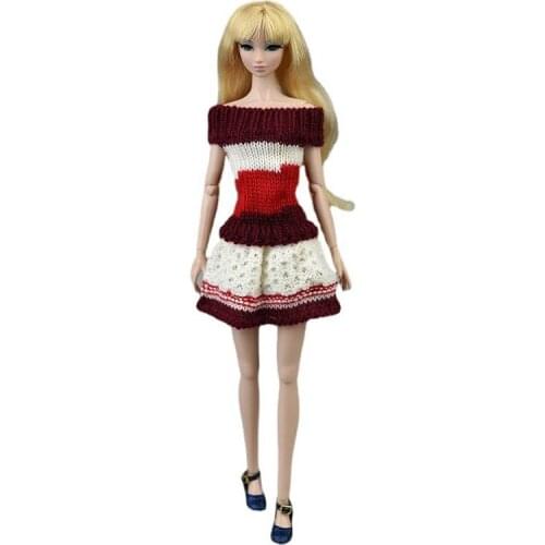 11.5" Fashion Wine White Knitted Sweater Doll Dress For Barbie Clothes Woven Outfits Winter Warm Gown 1/6 BJD Dolls Accessories