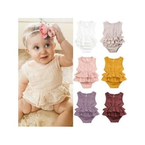 Explosion models newborn baby boys and girls baby childrens clothing striped sleeveless girl cotton dress linen fluffy jumpsuit