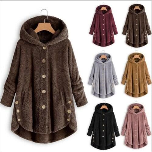 Women Coat Autumn Plus Size Winter Outwear Tops Solid Color Plush Hoodies Loose Warm Faux Fur Cardigan Coat with Pocket Clothes