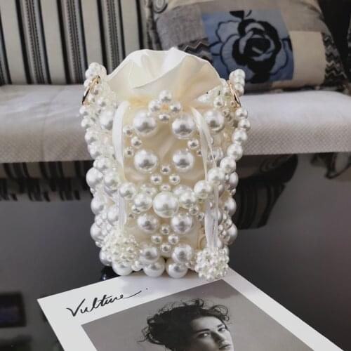 Womens Pearl Clutch Bag Bucket Shape Luxury Designer Handbag Evening Clutch Bag Wedding Fashion Ladies White Hand Bags Z082