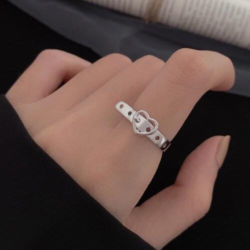 Morivovog 925 Sterling Silver Belt Buckle Heart Rings for Women Vintage Japan Korea Creative Chic Rings Office Jewelry Anillo