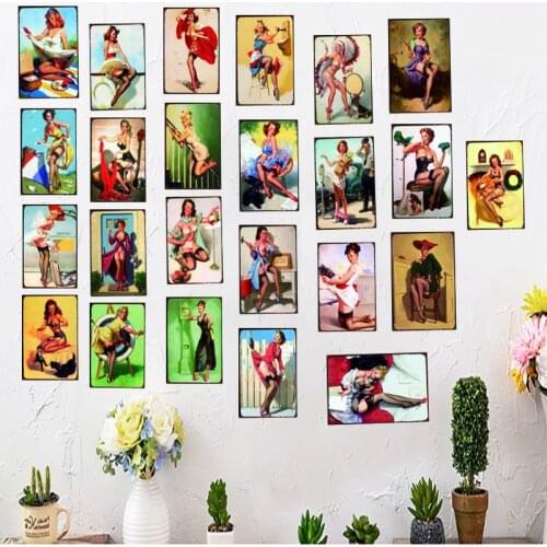 PIN UP GIRL Tin Sign Shabby Chic plaque metal vintage living Room Wall Bar Coffee Home Art Craft Decor 30X20CM DU-2279