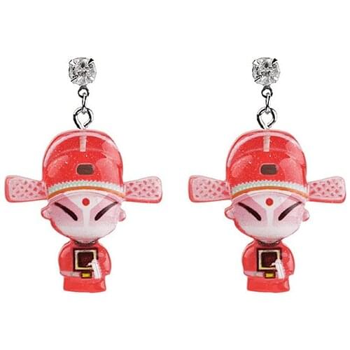 1 pair chinese style personality cartoon peking opera mask drama earrings red stud earrings