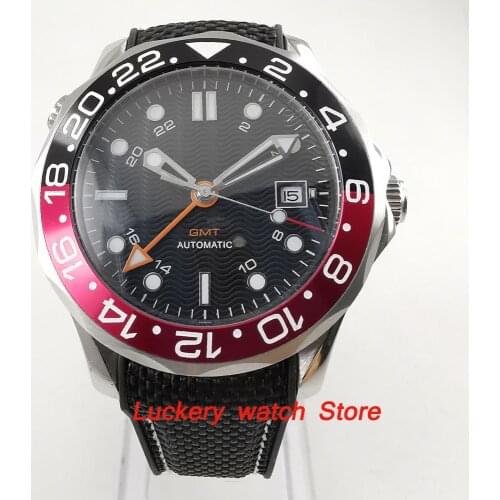 41mm no logo black dial Luminous saphire glass;black and red Bezel GMT Automatic movement mens watch-BA100