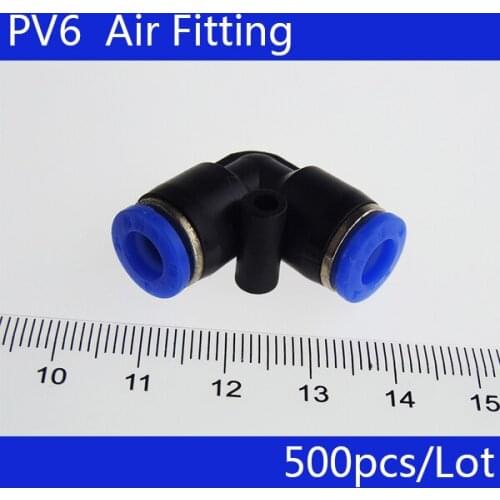 Free shipping 500Pcs Pneumatic 6mm One Touch Pipe L Type Joint Quick Fittings PV6