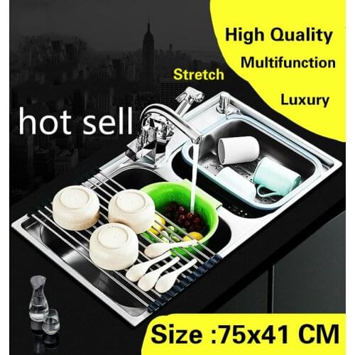Free shipping Apartment kitchen double groove sink wash vegetables multifunction 304 stainless steel hot sell small 75x41 CM