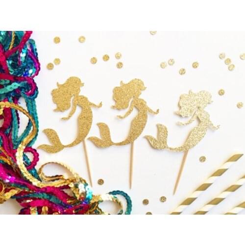 Glitter Mermaid Cupcake Toppers Food Picks Bachelor Bachelorette nautical Wedding Bridal Engagement princess birthday Party