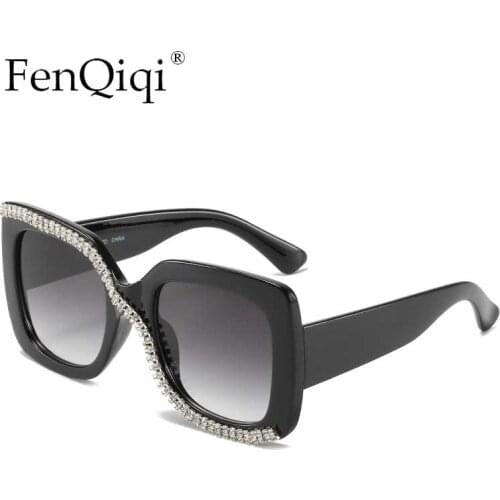 Oversized Square Sunglasses Women Diamond Sun Glasses Retro Gradient Glasses Rhinestone Big Frame Glasses Vintage Eyewear