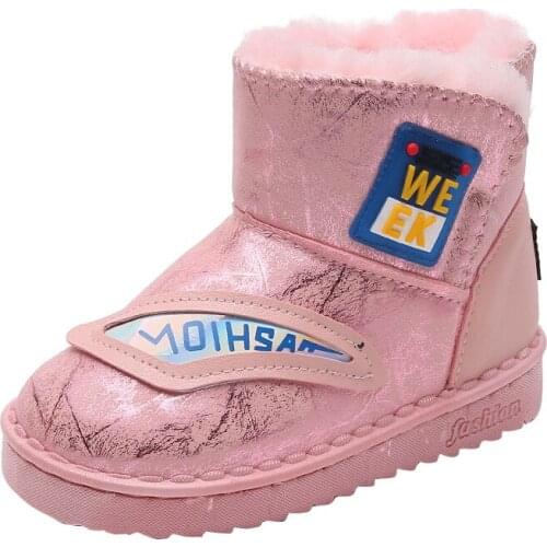 CAPSELLA Kids Fashion Patchwork Snow Boots Children Girls Winter Plush Lining Ankle Boots Cotton Shoes Size 25-36