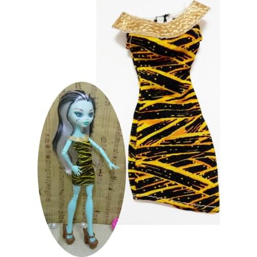 Yellow Zebra One Piece Dress Clothes For Monster High Dolls Party Summer Short Dress Vestidos Dresses For Monster Doll Kids Toys