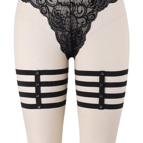 Black Bondage Stockings Garters Gothic Rivet Bride Leg Body Harness Garter Belt Punk Harneess Rave Sexy Lingerie Goth Body Cage