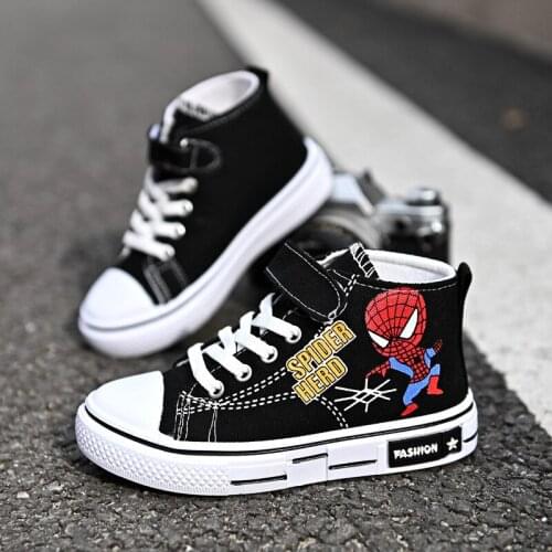 Disney Cartoon Spiderman Children Canvas Shoes For Baby Girl Boy Soft Bottom Anti-Slippery Kids Shoes Unisex Kids Sneakers