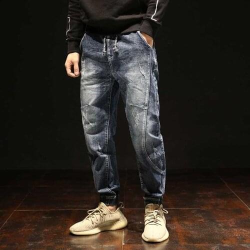 New Fashion Hip Hop Harem Jeans Men Loose Baggy Plus Size Joggers Jeans Elastic Waist Patchwork Denim Pants Man Clothes Trousers