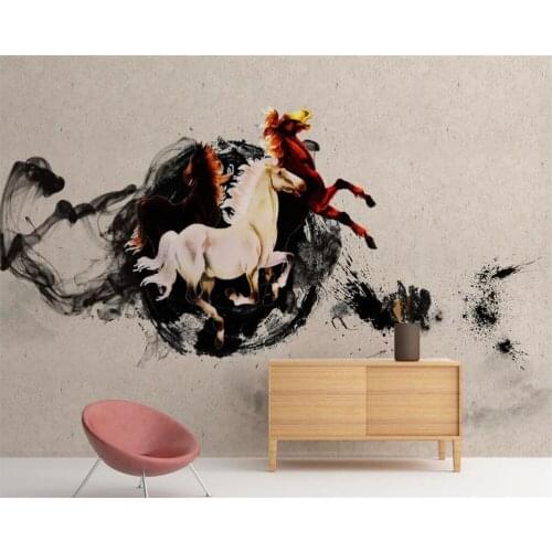 Beibehang Custom Wallpaper photos Chinese Abstract Ink Horse Large TV Backdrop Home Decor Background walls Mural 3d wallpaper
