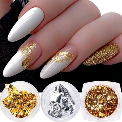 Holographic Gold Silver Nail Glitter Foil Aluminum Broken Flakes Paillette Powder Nail Sequin New Year Design Accessories NL1858