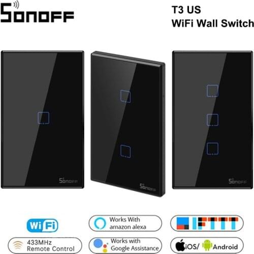 Itead Sonoff T3 US 1/2/3 gang TX 433Mhz RF Remoted Controlled Wifi Touch Switch With Border Works With Alexa Google Home IFTTT