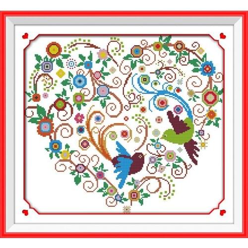 Joy Sunday Colorful phoenix heart cross stitch pattern printed on canvas embroidery kits fabric counted 14CT DMC Art home decor