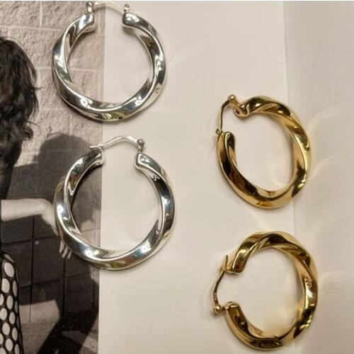 925 Sterling Silver Wave Twist Big Circle Hoop Earrring Female Bright All-match Temperament Handmade Gift Accessories 2021 New