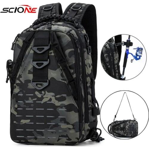 Laser Fishing Rod Backpack Lure Bag Outdoor Tactical Military Camouflage Camping Hiking Fishing Box Accessories Bag Sling XA264G