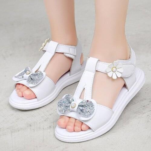 Little Girl Summer Shoes For ChildrenS Fashion Flower Princess Bow Flat Sandal 2021 Girls' Beach Shoe Kid School Shoe 3 5 8 12