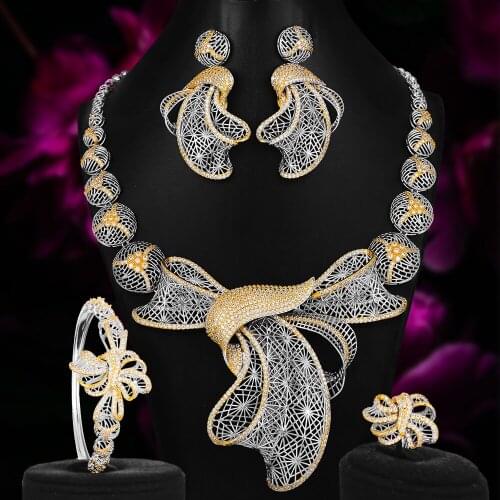 Missvikki Noble Luxury Gorgeous Big Bowknot Necklace+Bangle+Earrings+Ring Jewelry Set for Bridal Wedding Engagement Show Jewelry