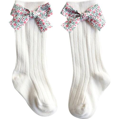 Fashion Flower Bows Socks Knee High Long Baby Quality Soft Socks Stripped Socks Sweet Princess Style 0-5 Years Toddlers Girls