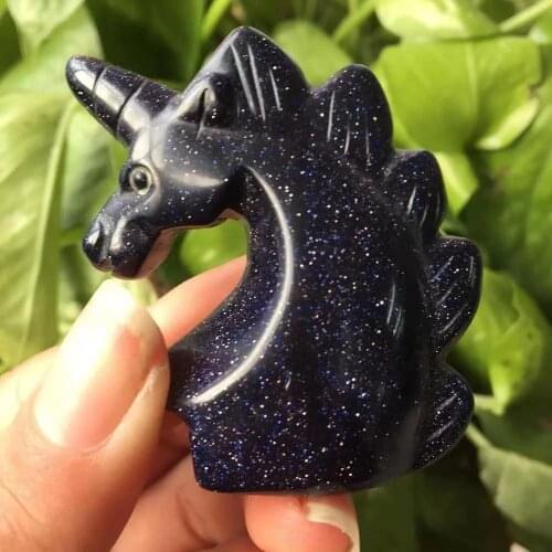MOKAGY Hand Carved NaturaL Blue Sand Stone Crystal Animals Statue Unicorn Gift for Decoration 2 Inch 1PC